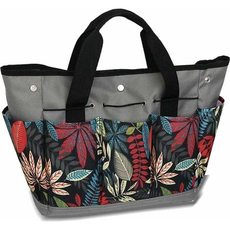 Garden Tool Storage Bag with 9 Pockets - Gardening Gifts for Women, Heavy Duty Tool Set Tote Bag, Indoor / Outdoor Kit, Organizer (Gray + Printed) (1/5)