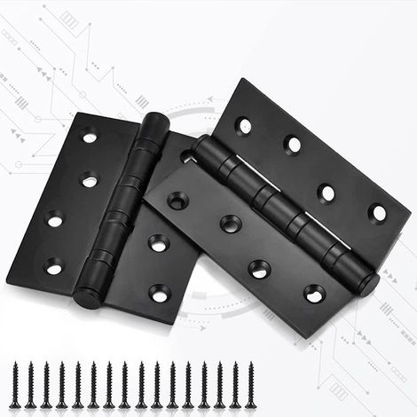 Set mit 2 Türscharnieren aus Edelstahl, 3 mm Materialstärke + 16 Schrauben für Türen, Möbelbeschläge, Kleiderschrank, Schubladentüren (Schwarz) (1/5)
