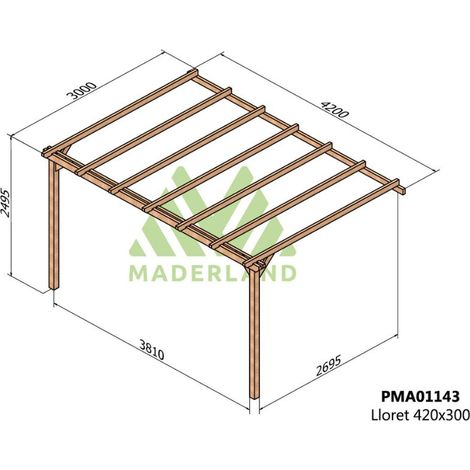 Pérgola de Madera Maciza Adosada Lloret (Maderland) - 420 x 300 cm
