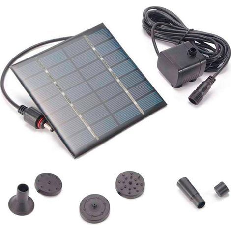 Solar water pump for fountain - 7V, 1.2W, 180 l/h. Square solar fountain with bird bath, ideal for outdoor pool, garden or terrace with a view of the water. (1/4)