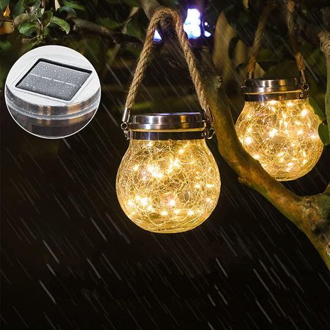 Solarlaterne, 2er-Pack Außenlaternen mit 30 wasserdichten LEDs, Solarleuchten mit Crackle-Glas-Optik, Terrassenbeleuchtung, dekorative Solarlaternen für den Außenbereich (1/5)