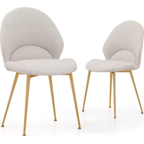 Costway – Chaise salle à manger lin – Lot de 2 – Dossier incurvé et siège large – Repose-pieds réglables – Capacité 150 kg – Tissu doux et respirant (1/5)