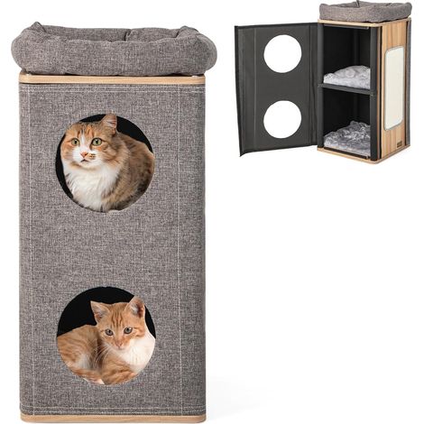 COSTWAY Casetta per Gatti a 3 Piani, Cuccia per Gatti con Tiragraffi, 2 Scomparti Coperti e 3 Materassini, Casa per Gatti Moderna con Graffiatoio da Interno (1/5)