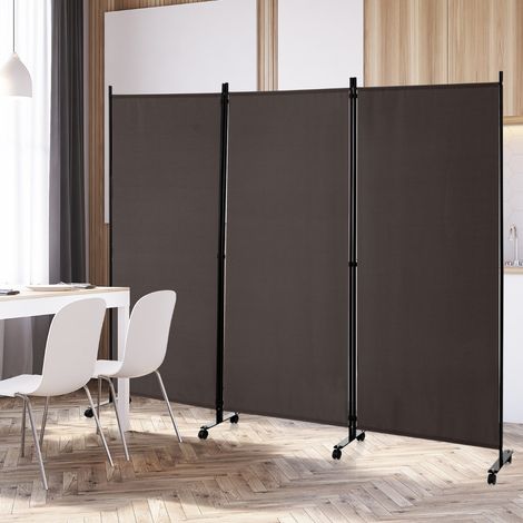 Paravent à Roulette Brise Vue 3 Panneaux Pliable Détachables 262 x 180 CM Cloison de Séparation Protéger Privée Café (1/3)