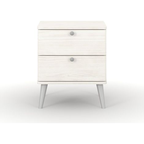 Augusta Curve 2 Drawer Bedside Cabinet - Pine/Plastic - L39.5 x W45 x H57 cm - White/Silver - Flat Packed