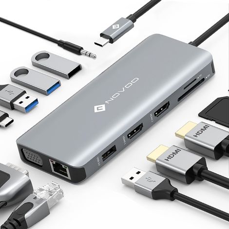 Multiport Docking Station 12 en 1, Hub USB C vers Double HDMI, USB x 4, PD 100W, Ethernet RJ45, Lecteur de Carte SD/TF, Station d'accueil pour MacBook Air Pro HP Dell XPS (1/5)