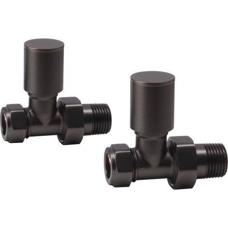 Heatwave Round Brushed Gunmetal Straight Radiator Valves Pair (1/2)