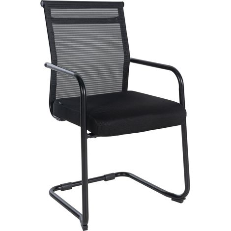 Fauteuil de bureau sans roulettes piétement luge en tissu et métal noir BUR10683 (1/5)