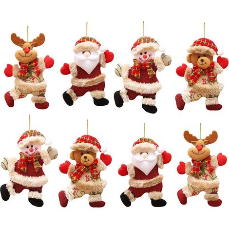 Décoration Suspendue de Noël,8 Pièces Décorations d'Ornements de Noël Père Noël Bonhomme de Neige Renne Poupée Ours Décoration Sapin de Noel pour Fête de Noël, Arbre de Noël, Placard, Cadeau