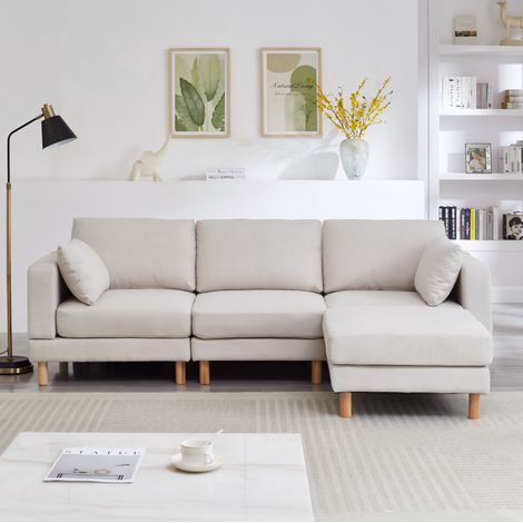 Divano angolare 3 posti con pouf in poliestere OKMYHOME (1/5)