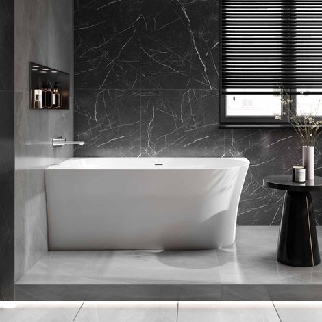 BERNSTEIN - Baignoire d'angle design acrylique pour salle de bain, isolation thermique - montage gauche - Blanc - NOVA SLIM LINE - Dimensions et Options au choix Avec raccord standard 1521, Sans sipho