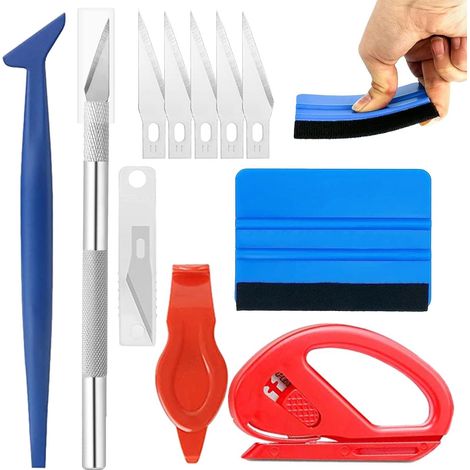 Kit 10 Pièces Outils Film Vinyle, Raclette Feutre, Couteau Aluminium, Cutter Précision, Pour Voiture Et Maison