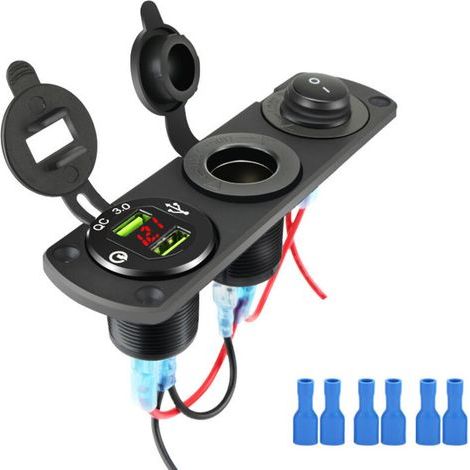 Pannello con doppia presa USB per caricabatterie da auto, sdoppiatore per presa accendisigari da 12 V, voltmetro a LED e interruttore indipendente. (1/5)