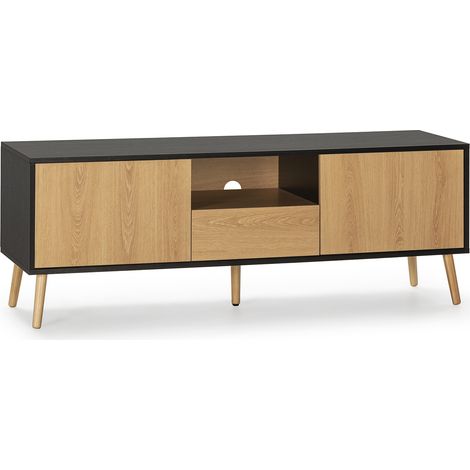 Meuble TV Apolo 1 porte 2 tiroirs, couleur noir/bois (1/5)