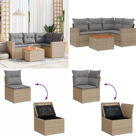 5-tlg. Garten-Sofagarnitur mit Kissen Beige Poly Rattan - Gartenmöbel Set - Lounge Möbel - Rattan Gartenmöbel - Outdoor Möbel - Esstisch Set - Home & Living (1/5)
