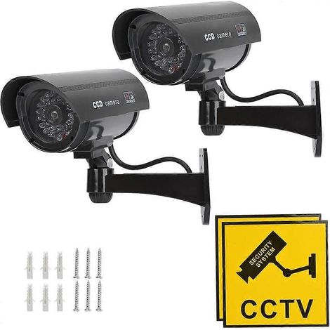 Set mit 2 Attrappen von Überwachungskameras mit blinkender roter Infrarot-LED, Attrappe einer CCTV-Sicherheitskamera