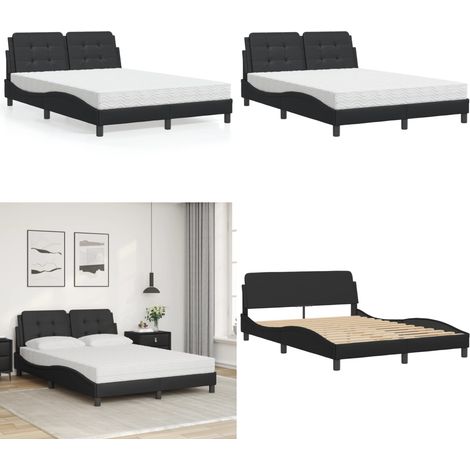 Bett mit Matratze Schwarz 120x200 cm Kunstleder - Schlafzimmermöbel - Doppelbett - Boxspringbett - Bettrahmen - Kunstlederbett - Home & Living (1/5)