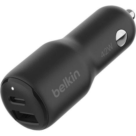 Belkin BoostCharge Dual Car Charger de 42 W with USB-C Port PPS de Fast Charging a 30 W92↩ USB-A de 12 W per i modelli de iPhone de Las Series 15, 14 e 13, Samsung Galaxy S23 e altri, Nero (1/4)