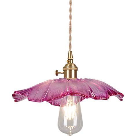 Lustre moderne en verre transparent, 11 pouces/280 mm de diamètre, avec un abat-jour floral adapté aux maisons de campagne (violet). (1/5)