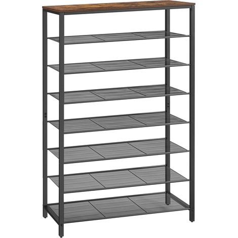 Étagère à chaussures à 8 niveaux porte-chaussures 100 x 30 x 152 cm meuble de rangement grilles en métal 32-40 paires pour entrée couloir salon chambre marron (1/4)