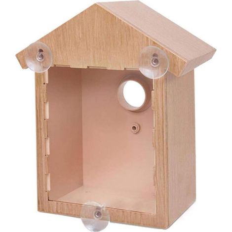 Boîte À Oiseaux Pour Fenêtre - Maison En Plastique Avec Ventouse Puissante Et Miroir Unidirectionnel - Couleur Bois Naturel - 1 Pièce (1/5)