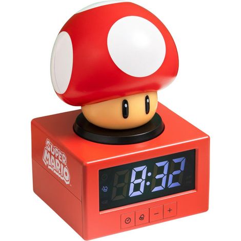Paladone sveglia digitale Super Mario fungo PP13124NNID luce notturna funzione snooze prodotto ufficiale Nintendo 16 cm