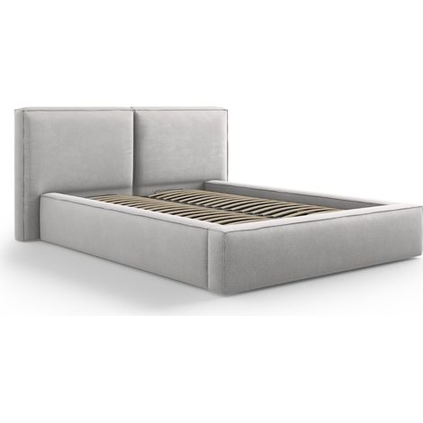 Lit coffre + 2x tête de lit 140x200 tissu structurel gris clair (1/4)