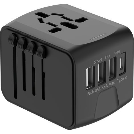 Adaptateur Voyage Universel International avec 3 USB et 1 Type C, 1500W, Prise France vers USA Canada UK EU Australie Chine Japon (1/5)