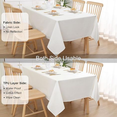 Nappe de Table Aspect Lin Nappe Rectangulaire 140 x 200 cm Nappe Exterieur Imperméable Anti-tâche Protection de Table pour Salle à Mangerr,Jardin - Blanc (1/5)