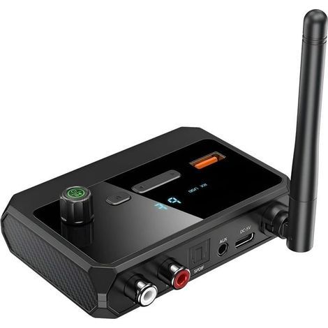 Récepteur audio, Bluetooth 5.3, USB/AUX/RCA, qualité sonore HD, faible latence, Plug and Play, portable, noir (1/5)