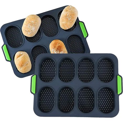 Molde para pan, 2 unidades Molde mini baguette de silicona, molde antiadherente para panecillos de hamburguesa y sándwich (1/5)