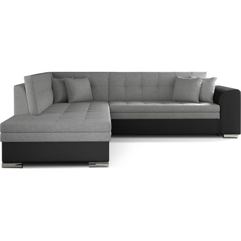 Canapé convertible gauche droit tissu gris clair et simili noir Pika 260cm (1/5)