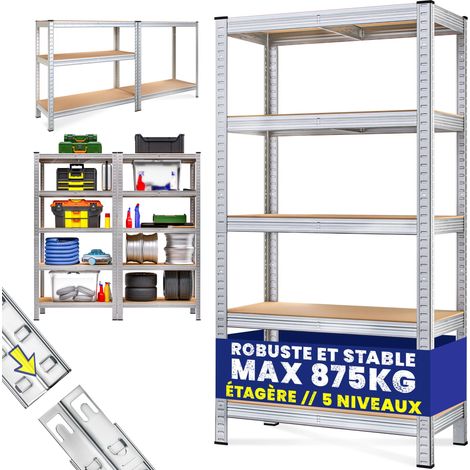 Monzana – Étagère métallique modulable 5 niveaux – Charge max 875 kg – Dimensions 180x90x60 cm – Système de fixation par clips – Pour garage et atelier