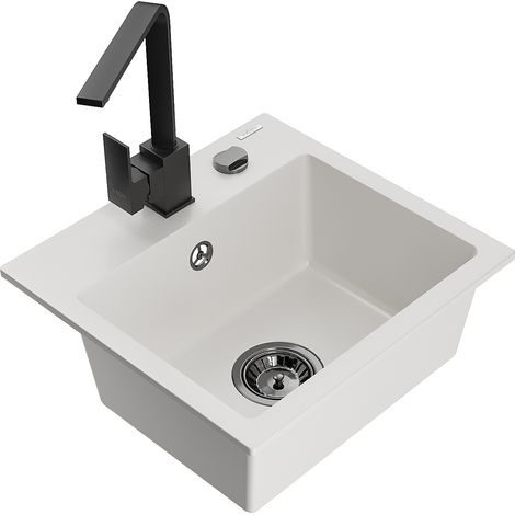 Mexen Milo lavello da cucina in granito a 1 vasca con miscelatore cucina Rita, bianco - 6505-20-670300-70 (1/5)