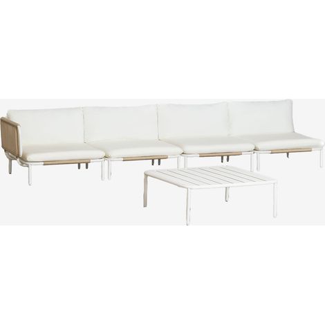Ensemble de jardin avec canapé d'angle modulaire 4 pièces et table basse en acier Roubly SKLUM Beige Amande