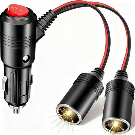 Distributeur d'allumeur de voiture, charge rapide de support de 12 volts, port de charge d'alimentation de distribution d'allumeur de voiture de 1 à 2 pour des voitures de 12 / 24 volts avec l'interru (1/5)