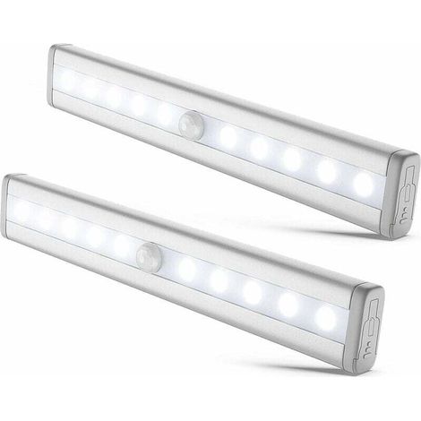 Lotto 2 Veilleuses LED avec Détecteur de Mouvement, Réglette Auto-Adhésive pour Armoire, Placard, Vitrine, Éclairage Intérieur sur Piles AAA (Non Fournies) (1/4)