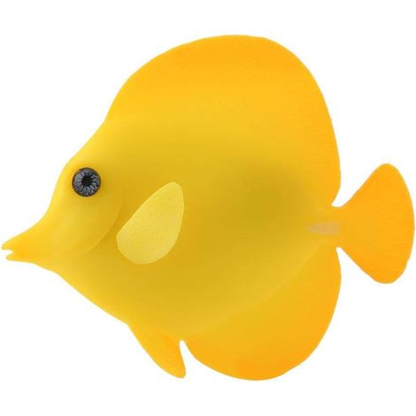 Poissons tropicaux artificiels en silicone doré, suspendus, lumineux, pour aquarium, décoration paysagère, 8 x 7 cm, jaune, 1 pièce (1/4)