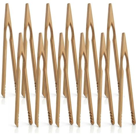 12 Pieces Bamboo Tongs Wooden Bread Tongs, Toaster Tongs 18cm, Wooden Tongs for Toaster, Cooking Tongs, Reusable Kitchen Tongs, Ideal for Toaster, Bread, Fruit (1/5)
