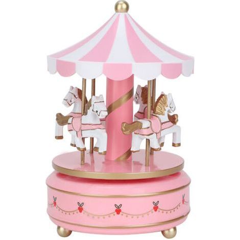 Boîte à musique carrousel artisanale, décoration cadeau d'anniversaire, rose (1/5)