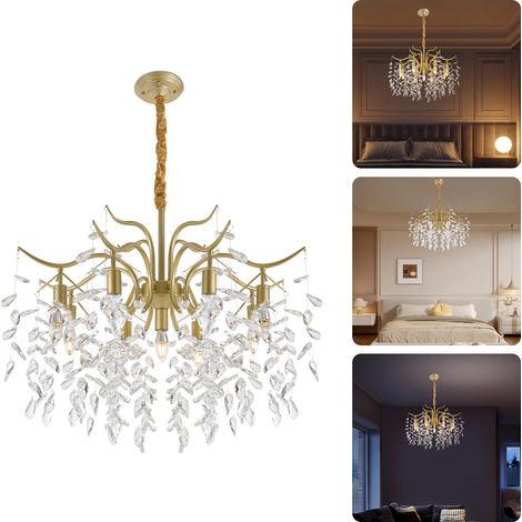 【Maison connectée】Lustre en Cristal K9 à 9 Lampes, Lustre Doré de 35 Pouces, Chaîne Réglable, Douille E12, pour Salle à Manger, Salon, Entrée [Classe énergétique A] (1/5)