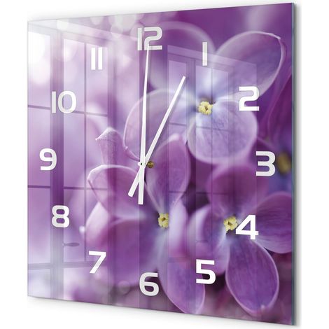 Grande Horloge Murale Carrée Décoration Salon en Verre Moderne et Silencieuse Fleurs violettes 60x60 cm (1/5)