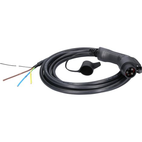 Câble de charge efuturo droit, connecteur à extrémité ouverte vers le type 1 pour le raccordement à une borne, monophase, jusqu’à 7,4 kW, 32 A, 230 V, mode 3, 5 mètres