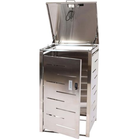 [NEUWERTIG] 1er-Mülltonnenverkleidung HHG-018, Mülltonnenbox Mülltonnenabdeckung, erweiterbar 103x60x62cm Edelstahl 23kg