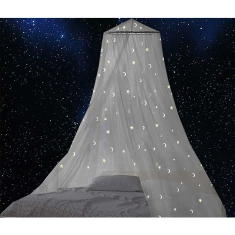 moustiquaire de lit double, baldaquin avec étoiles fluorescentes et lune,Brille dans le noir,ciel de lit,Protection contre les insectes pour bébé, lit de bébé, chambre à coucher (1/5)