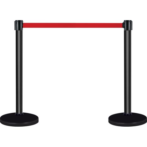 Kit 2 Poteaux à sangles Alu noir sur socle lesté 10kg avec tête à sangle Rouge 5m x 50mm et tête réceptrice - 2019866