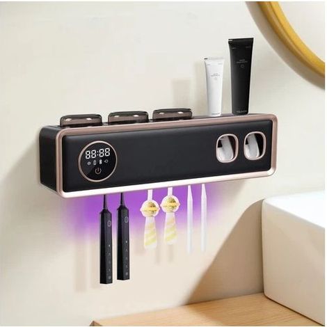 Porte-brosse à dents mural intelligent, porte-brosse à dents UV avec écran LED, technologie de détection UV intelligente et séchage à l'air efficace (1/5)