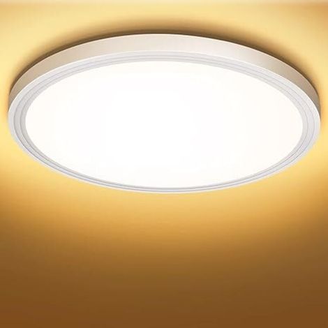 Plafonnier LED rond plat - Blanc chaud 18 W 3000 K 1600 lm IP44, lampe de salle de bain, lampe de cuisine pour salle de bain, couloir, chambre, balcon, salon, cuisine, sous-sol, ultra-mince 223 mm [Cl (1/5)