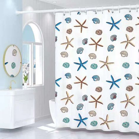 Filiyano-Rideau de douche en PEVA blanc à motif étoile de mer, sans perçage, avec tringle télescopique et épaisseur renforcée. Dimensions : 180 cm de