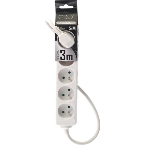 Rallonge électrique multiprise d'intérieur 5 prises avec terre 3m 16A 3680W blanc LOGAN White 5 - EDO Solutions EDO777558 (1/4)
